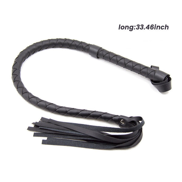 Black Leather Whip with Studded Tassels– BDSM Bondage Whip
