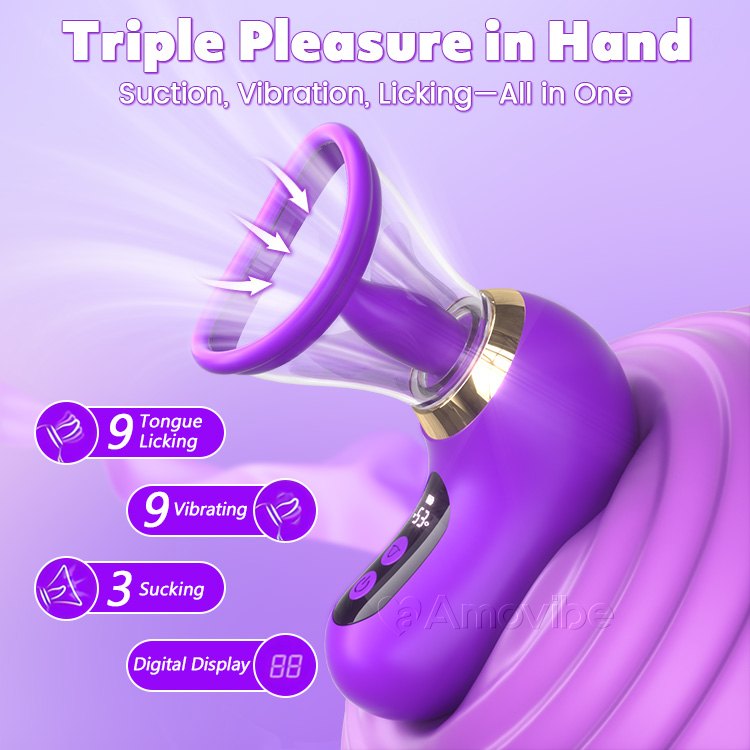 5-i-1 Vibrator med Sugning, Slikning og LCD-kontrol