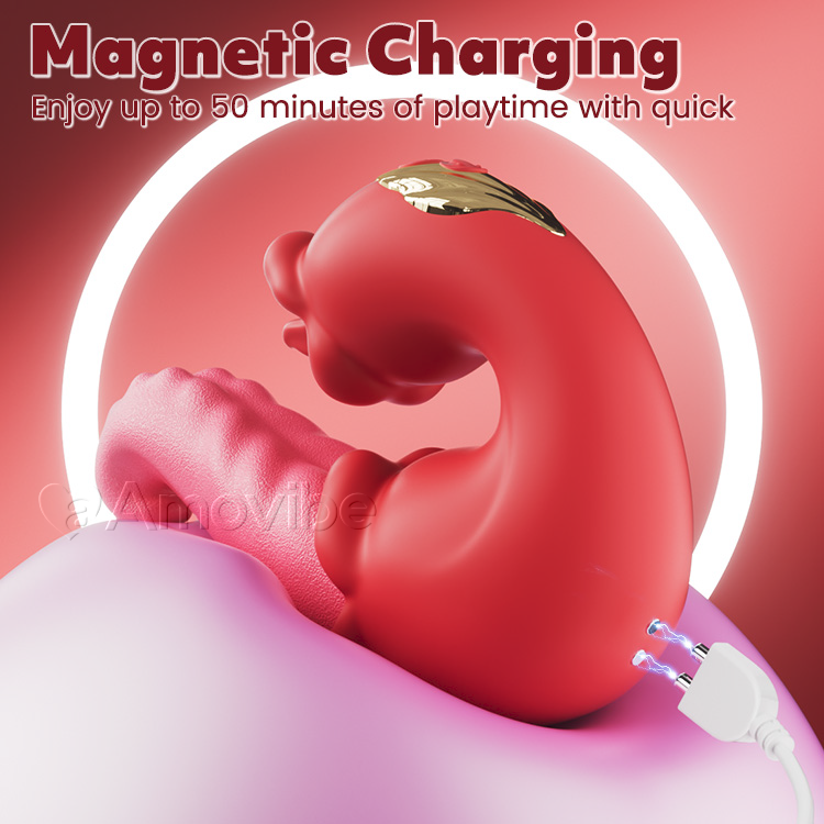 Dobbelt Rose Stødende G-punkt Vibrator med Tunge Slikkende & Vibration