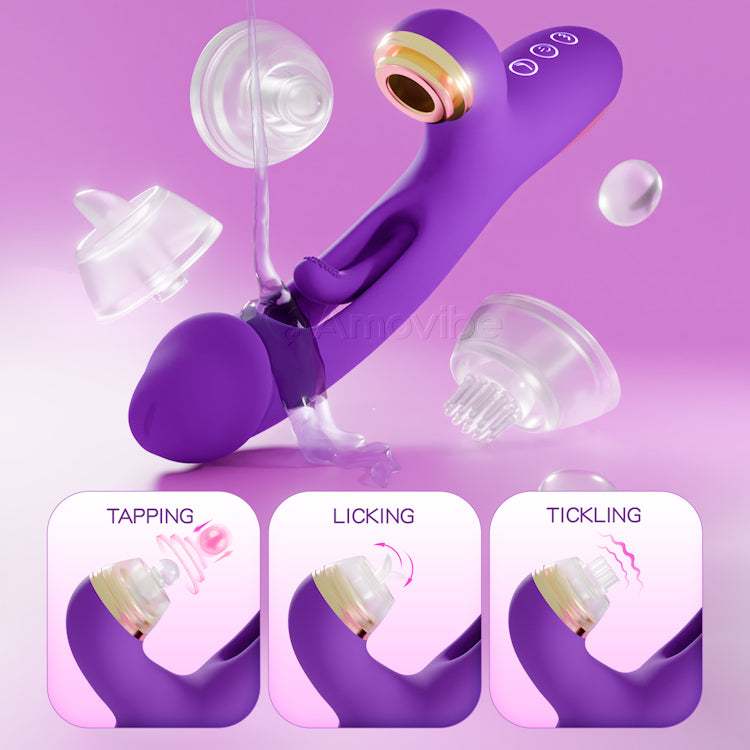 Innovativ Flapping G-punkt Vibrator med Udskiftelige Silikonehylstre til Tappe-, Kilde- & Slikkefunktion
