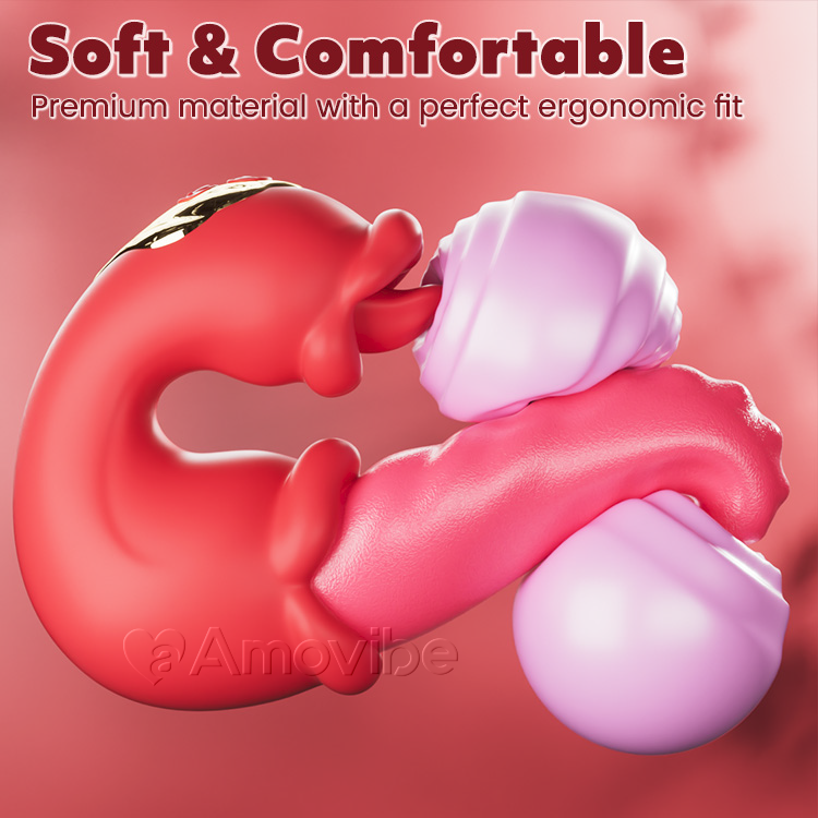 Dobbelt Rose Stødende G-punkt Vibrator med Tunge Slikkende & Vibration