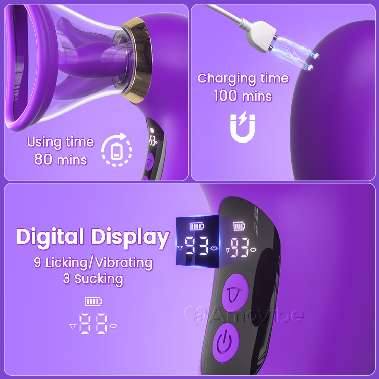 5-i-1 Vibrator med Sugning, Slikning og LCD-kontrol
